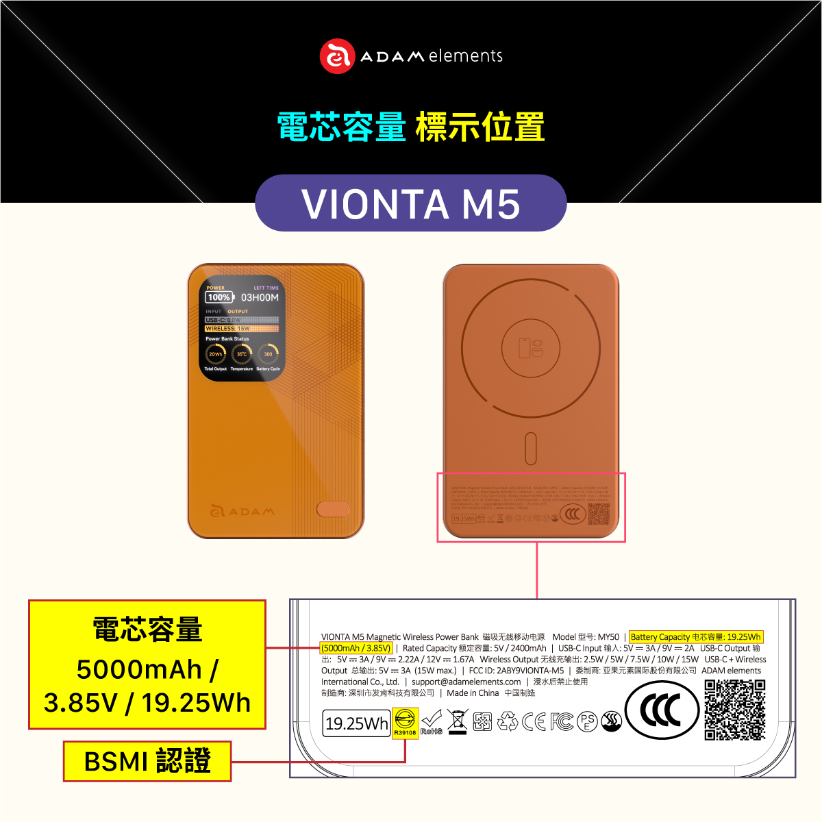 VIONTA M5 大螢幕顯示磁吸行動電源 (可上飛機/標示Wh/3C認證)_iLinio FS120 USB-C 100W 磁吸支架充電線